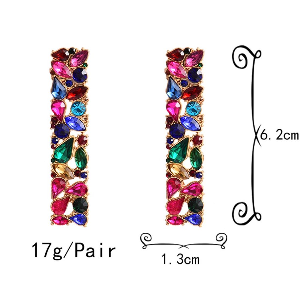 Rectangle Colorful Diamond Full Crystals Earring for Women, P1030 - Picture 4 of 6